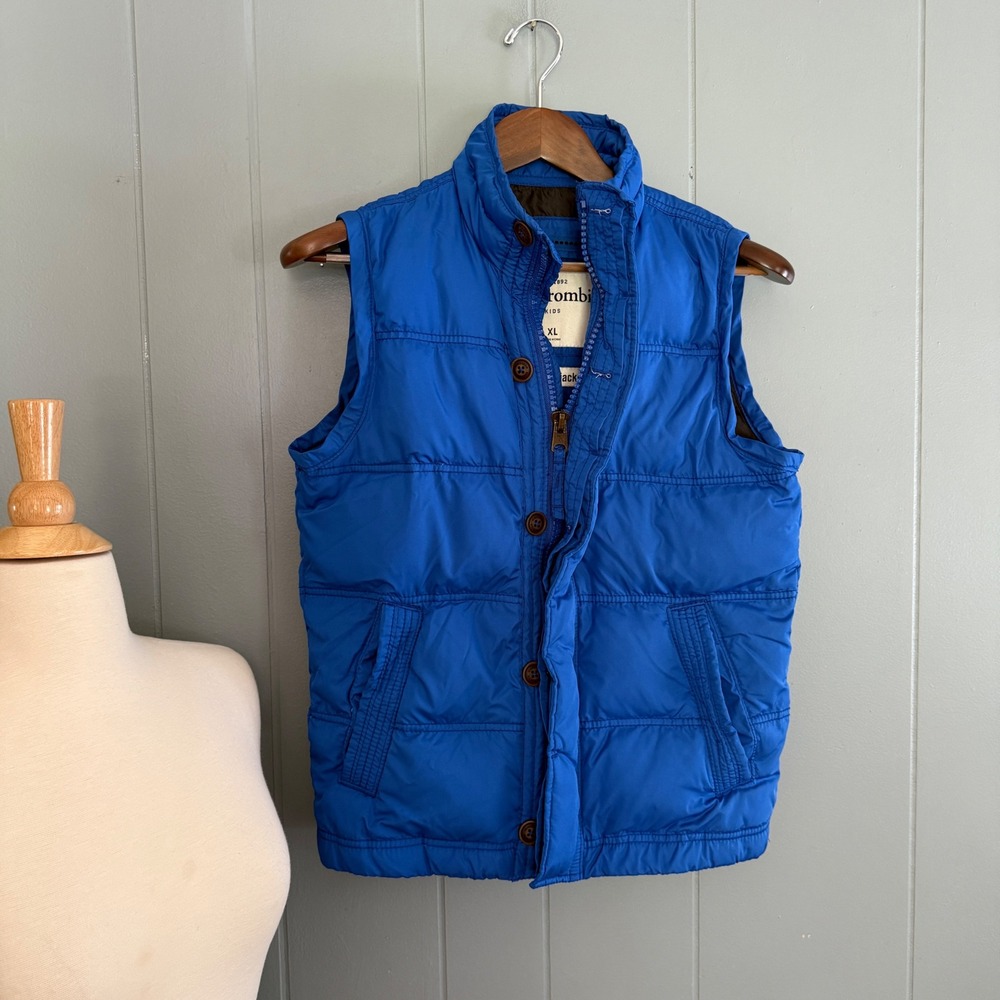 Abercrombie Kids Kempshall Jacket Blue Puffer Vest XL Down Feather Fill Gorpcore